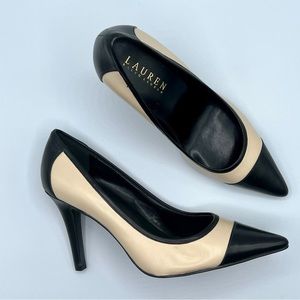 Lauren Ralph Lauren | Beige Black Toe Tone Adley Pointed Toe Workwear Heels 5.5